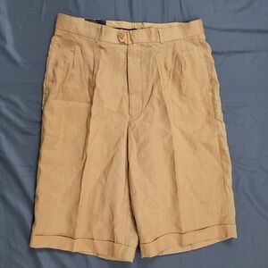 Daniel Ellissa Mens Honey Gold 100% Linen Pleated Cuffed Dress Shorts 36 LS3860S